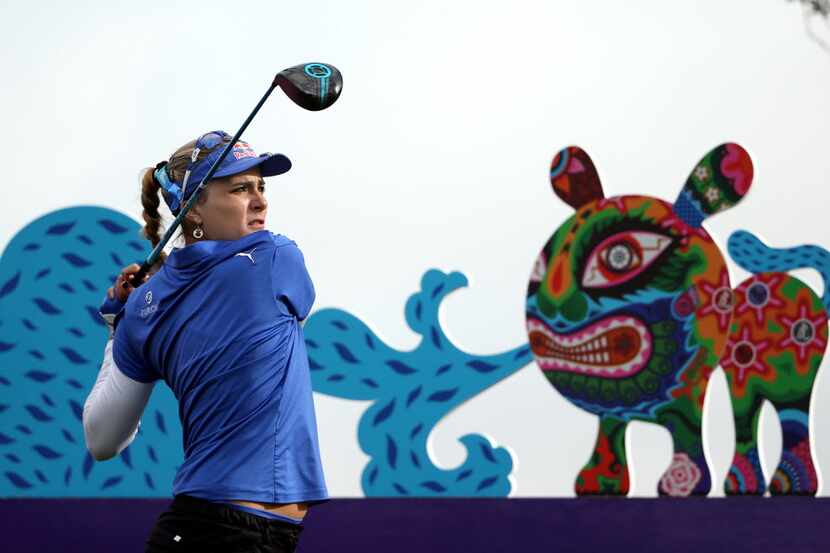 SAN FRANCISCO, CA - APRIL 22:  Lexi Thompson tees off on the 14th hole during round two of...