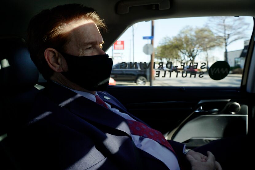 Arlington Mayor Jeff Williams rides in a self-driving vehicle as the city debuts RAPID...