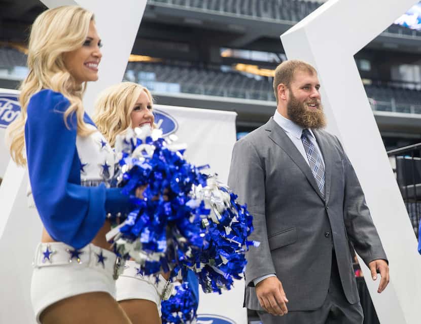 Center Travis Frederick is introduced during the annual Cowboys Kickoff Luncheon at AT&T...