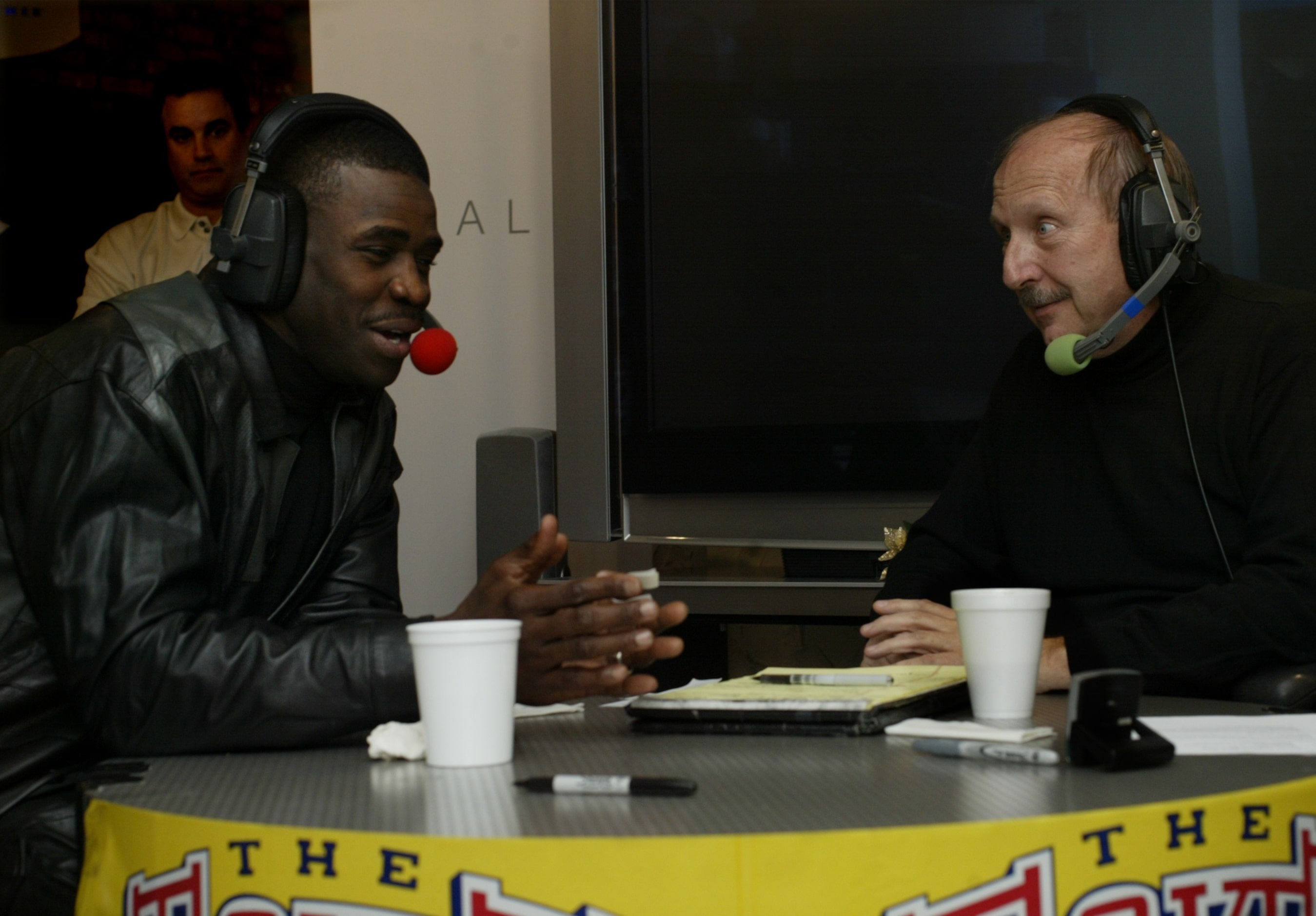 (Left to right) Former Dallas Cowboys Michael Irvin (cq) speaking with radio personality...