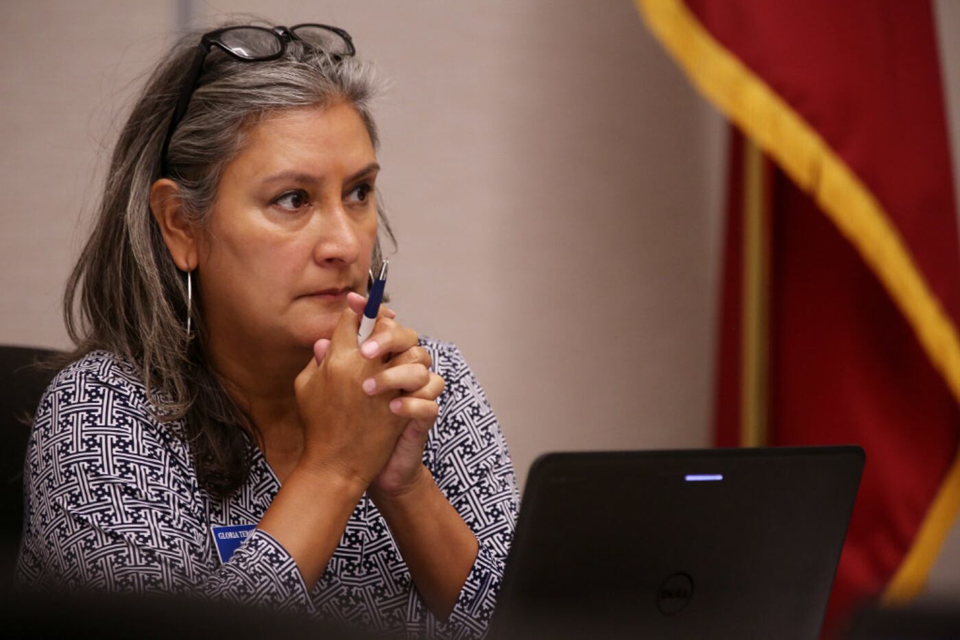 At-large board member Gloria Tercero Levario listens during a Dallas County Schools board of...