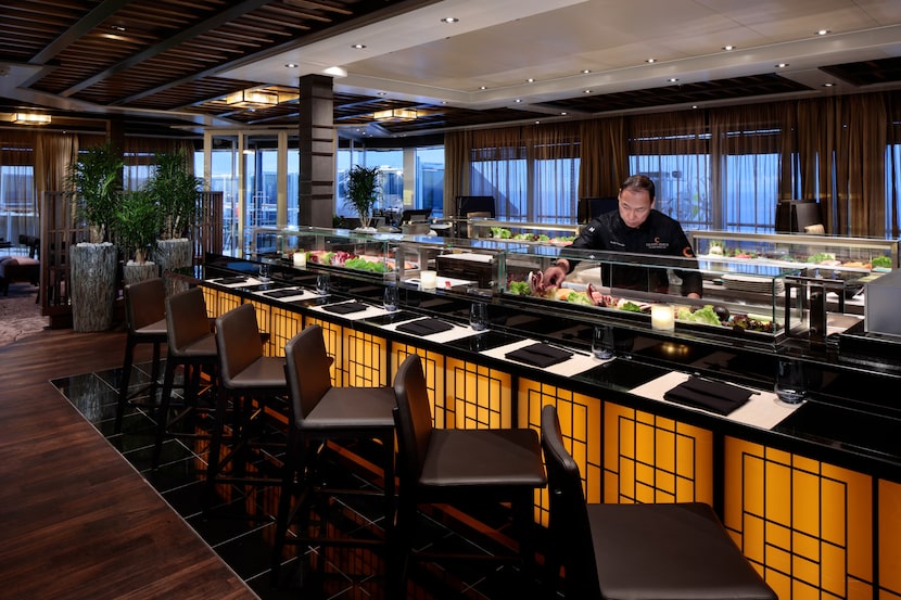 A member of the crew works at Nami Sushi aboard the Nieuw Statendam.