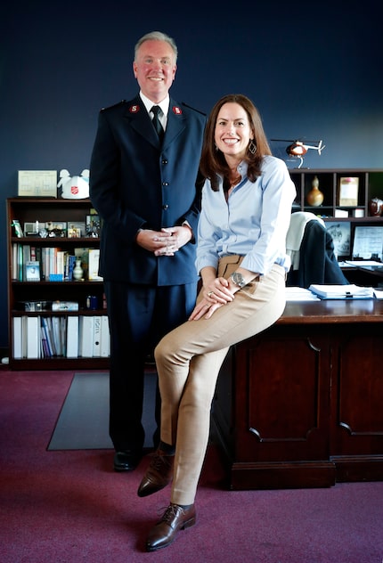 Salvation Army officials Maj. Jon Rich (left) and Blake Fetterman spoke this week at the...