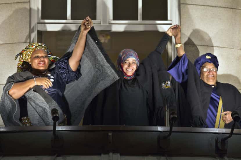Leymah Gbowee (left) received the 2011 Nobel Peace Prize jointly with Yemeni activist...