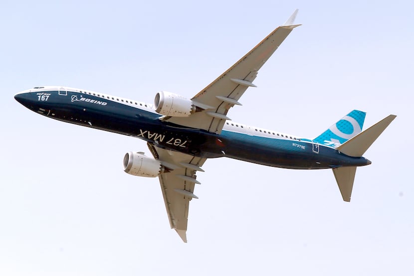 FILE - A Boeing 737 MAX 9 airplane performs a demonstration flight at the Paris Air Show in...