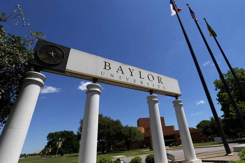 A sign outside Baylor University's campus on South University Parks Drive in Waco, Texas.