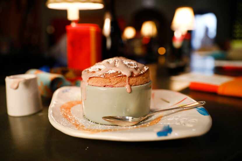 For dessert, Rise serves sweet treats like this raspberry soufflé with creme anglaise. The...