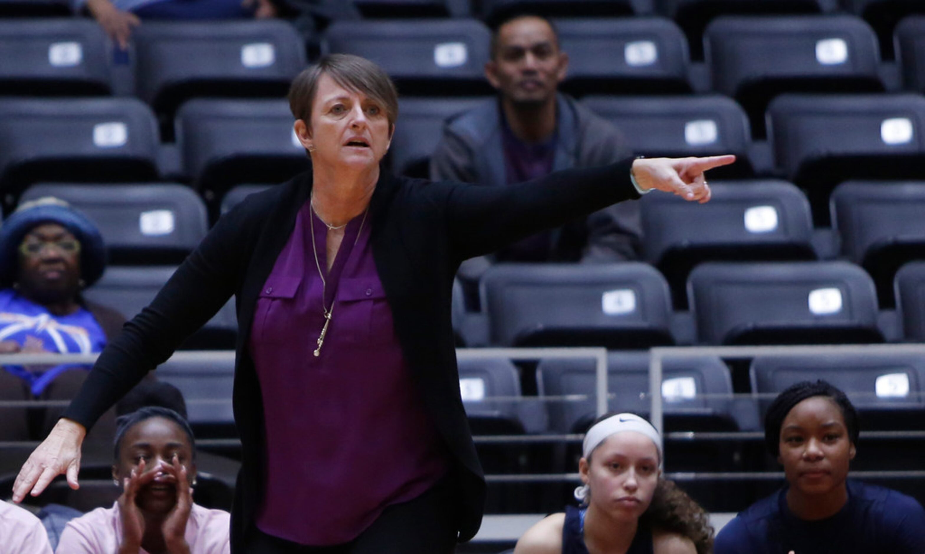 Sachse head coach Donna McCullough directs her players during second half action against...