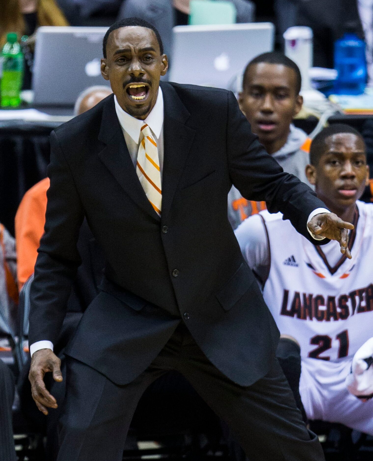 Lancaster head coach Ferrin Douglas yells from the sideline during their UIL Class 5A state...