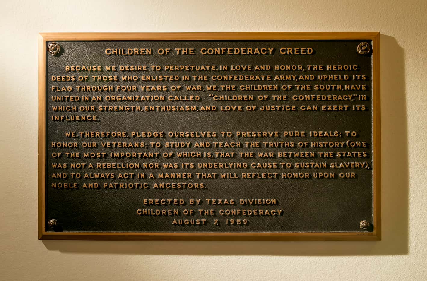 The "Children of the Confederacy Creed" plaque at the Capitol on Thursday August 17, 2017.