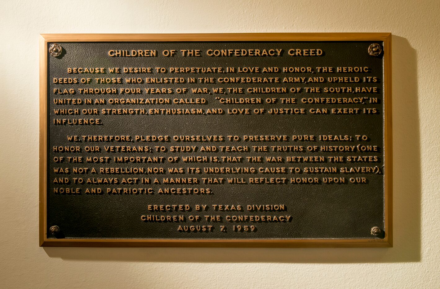 The "Children of the Confederacy Creed" plaque at the Capitol on Thursday August 17, 2017.