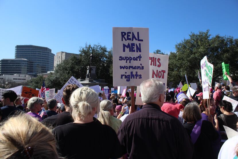 A sea of signs in front of the Capitol building during the Women's March on Austin Saturday...