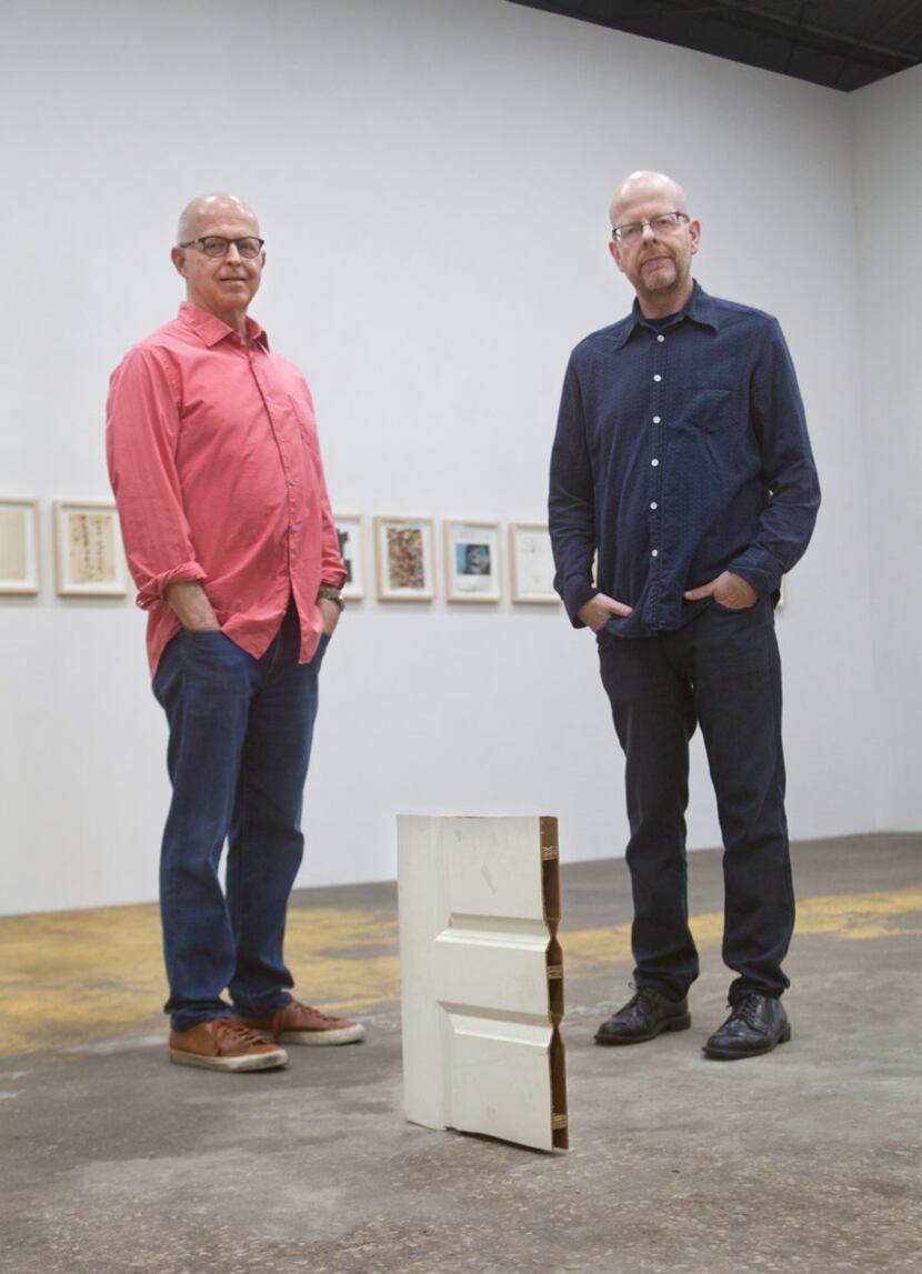 Curator Charles Dee Mitchell (left) and artist Ludwig Schwarz (right) photographed at the...