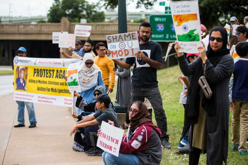 Demonstrators protested against the killing of Muslims in India on Sunday, July 14, 2019, at...