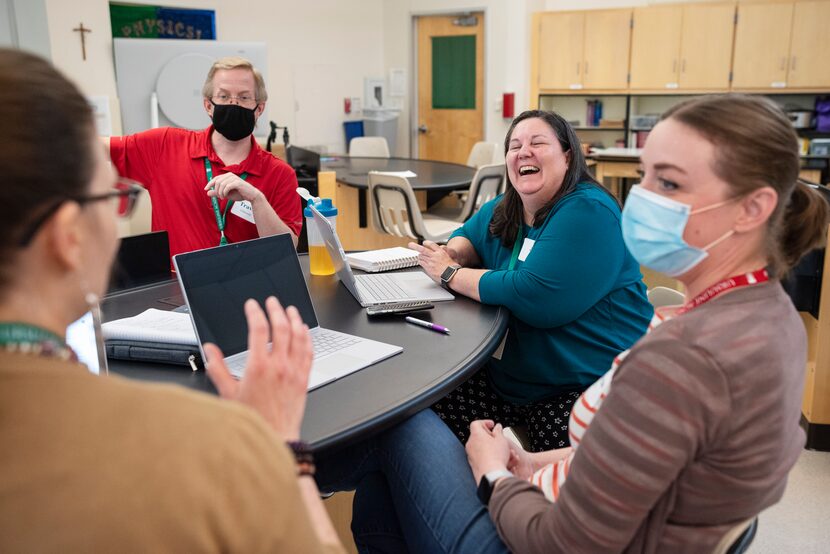 From top left: Science teachers Travis Gilbreath, Jo King, Rebecca DeLizza and Kirsten...