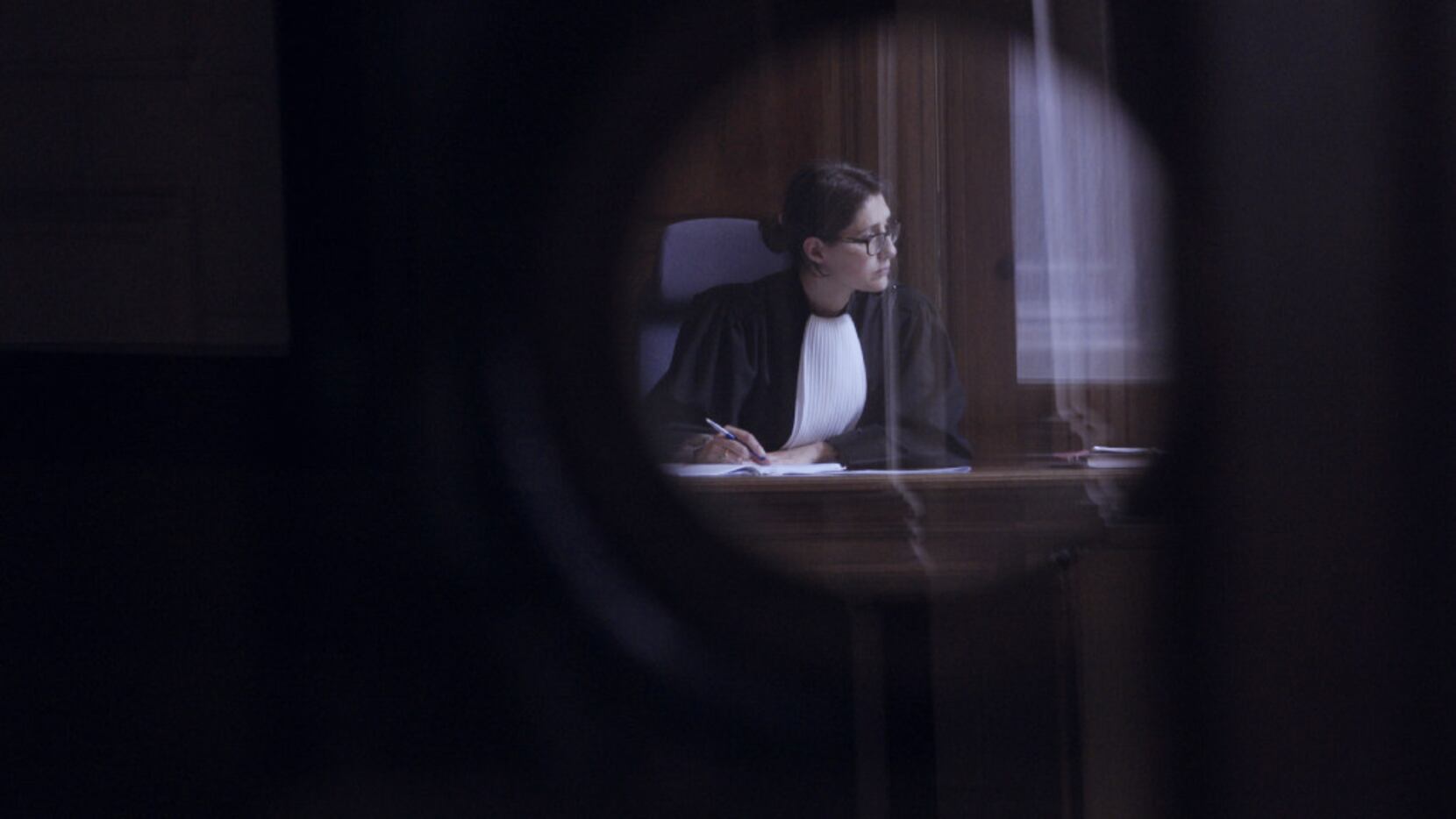 Carey Young, still from "Palais de Justice," 2017, HD video, courtesy of the artist and...