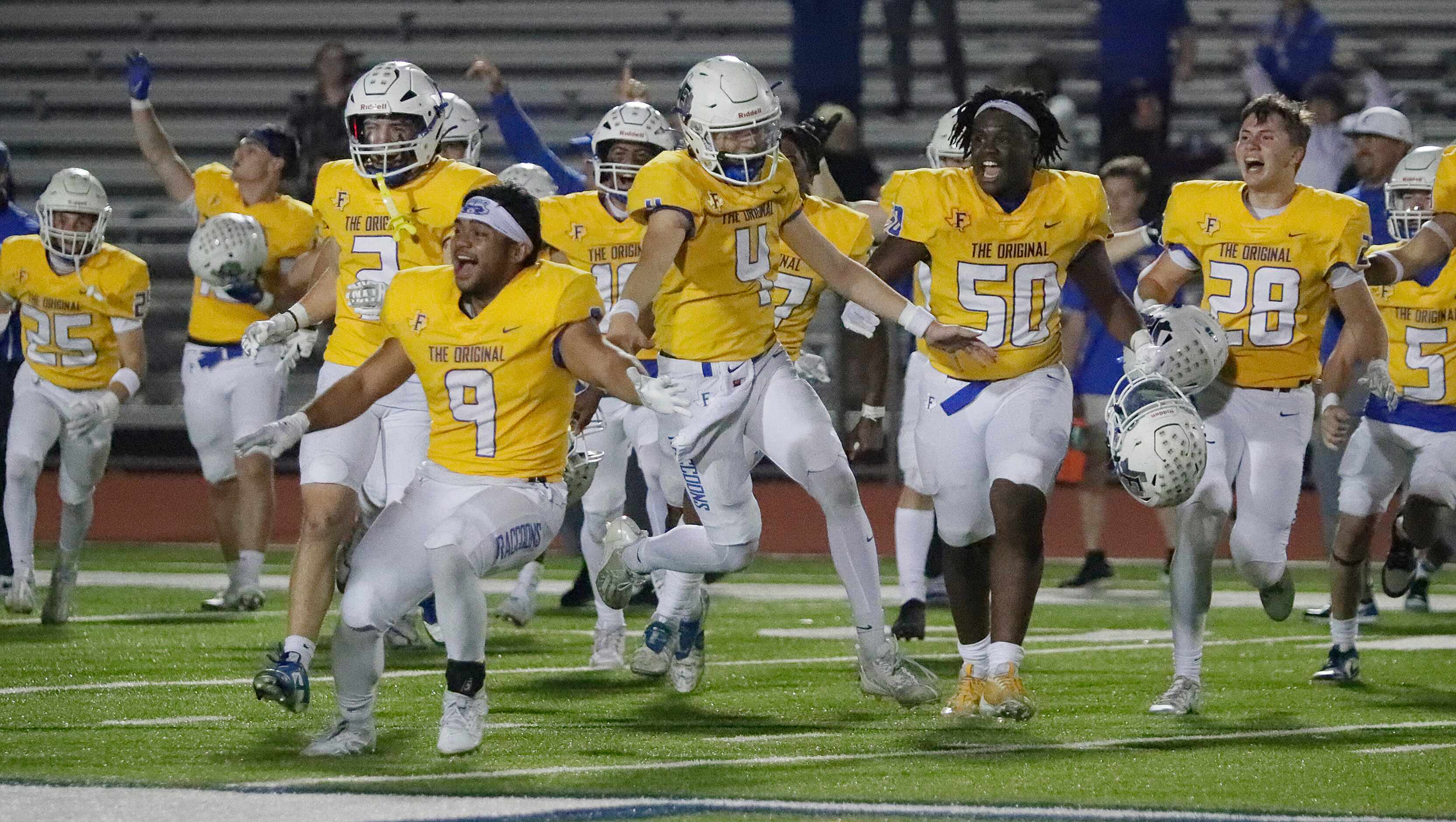 Frisco High School storms the field after making a field goal  for overtime win as they...