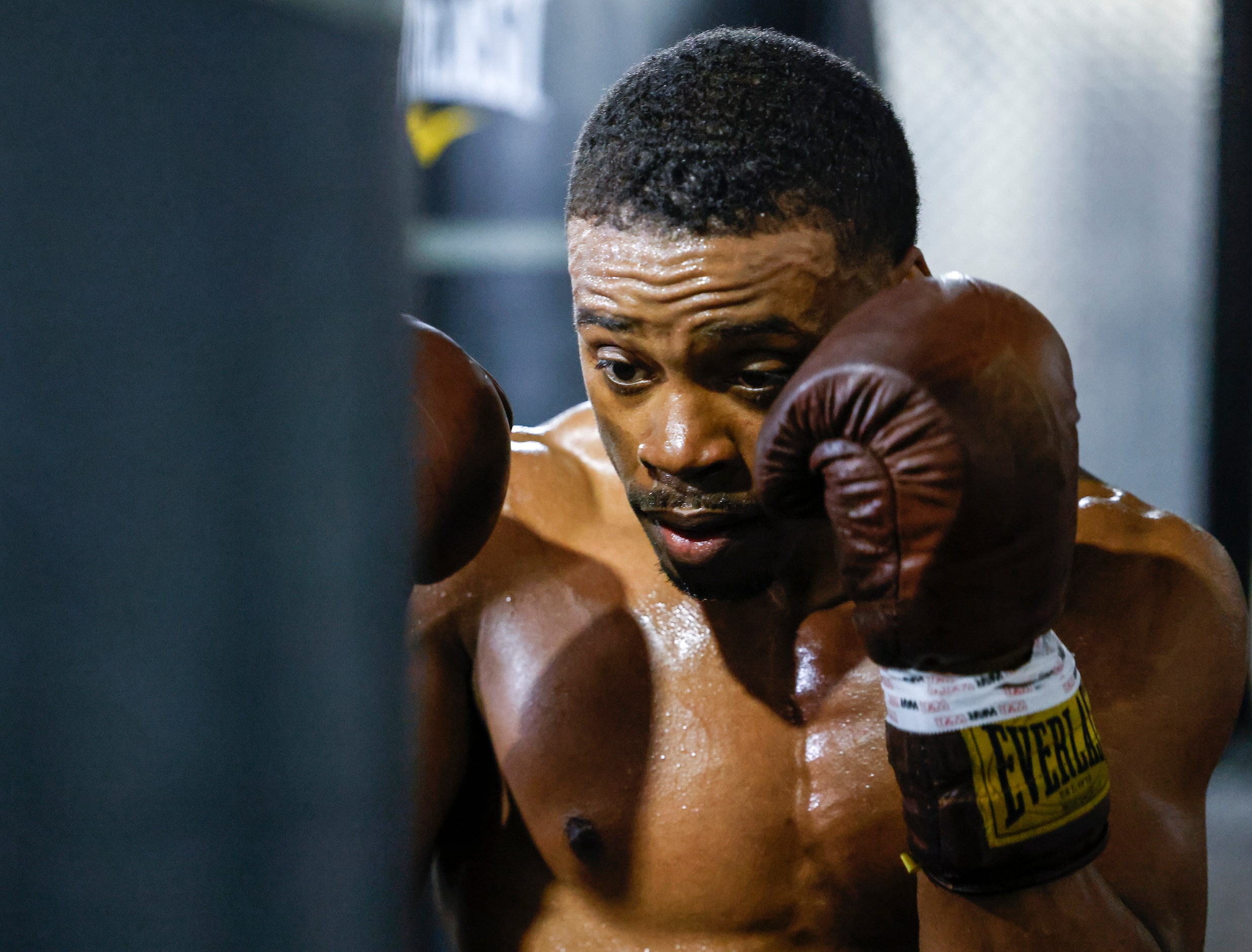 Errol Spence Jr. of Desoto practices during a media workout on Thursday, March 31, 2022 at...