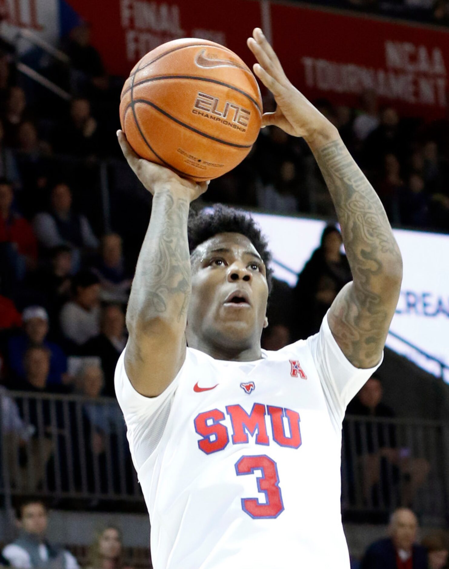 SMU guard Kendrick Davis (3) launches a long range jumper during first half action against...