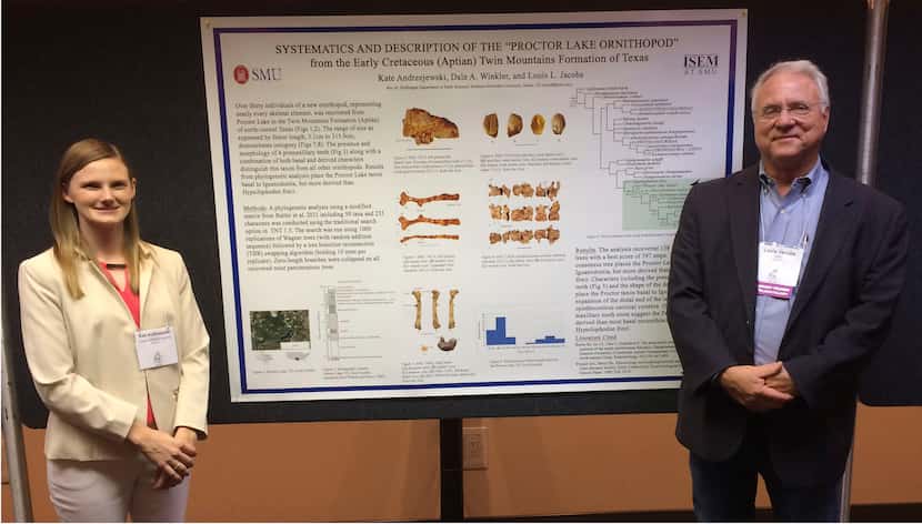 Dr. Kate Andrzejewski (left) and Dr. Louis Jacobs (right) presenting research on C. marri at...