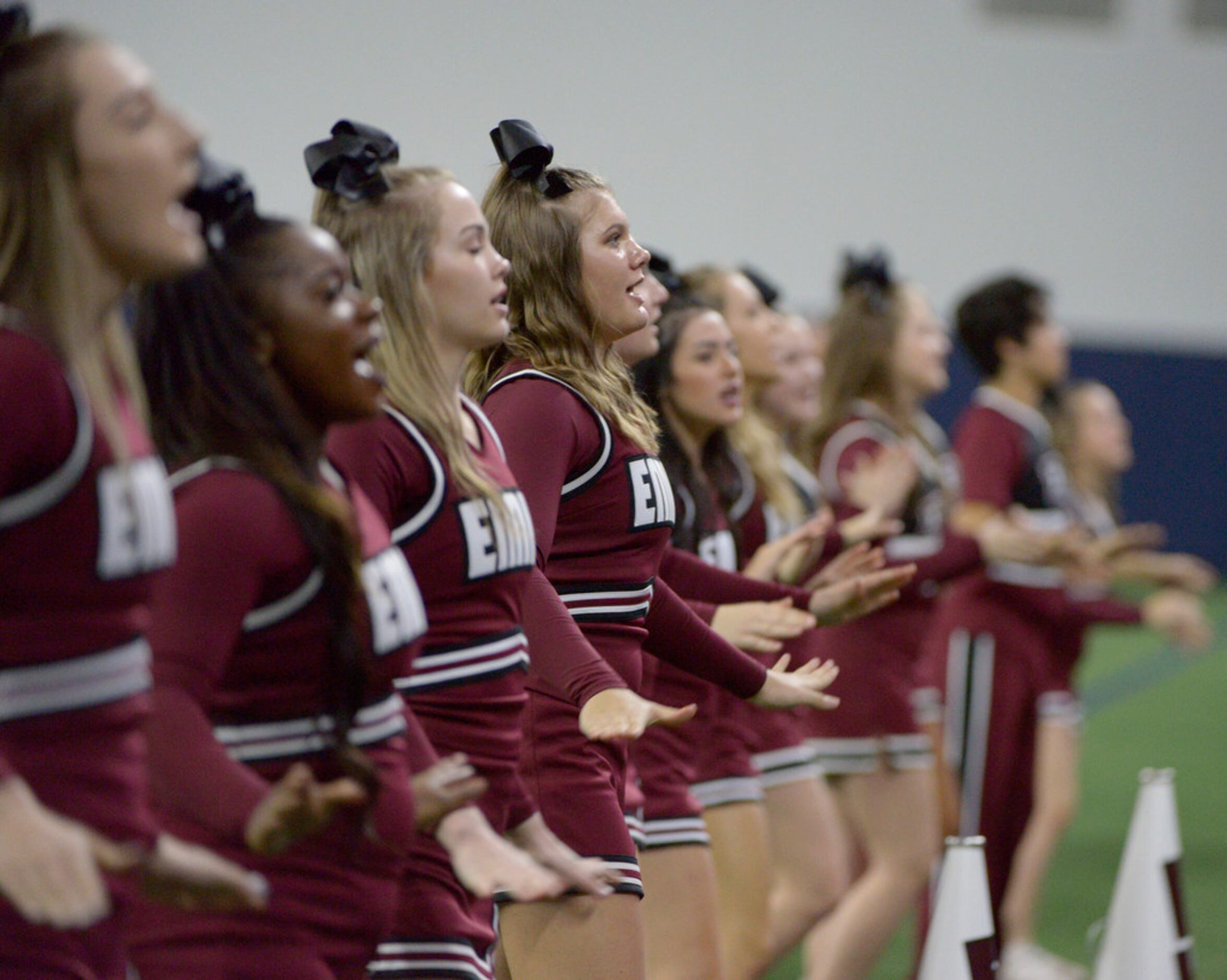 Ennis cheerleaders perform in the second half during a Class 5A Division II Region  II...
