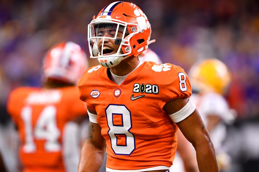 FILE - Clemson cornerback AJ Terrell celebrates a stop against LSU during the CFP national...