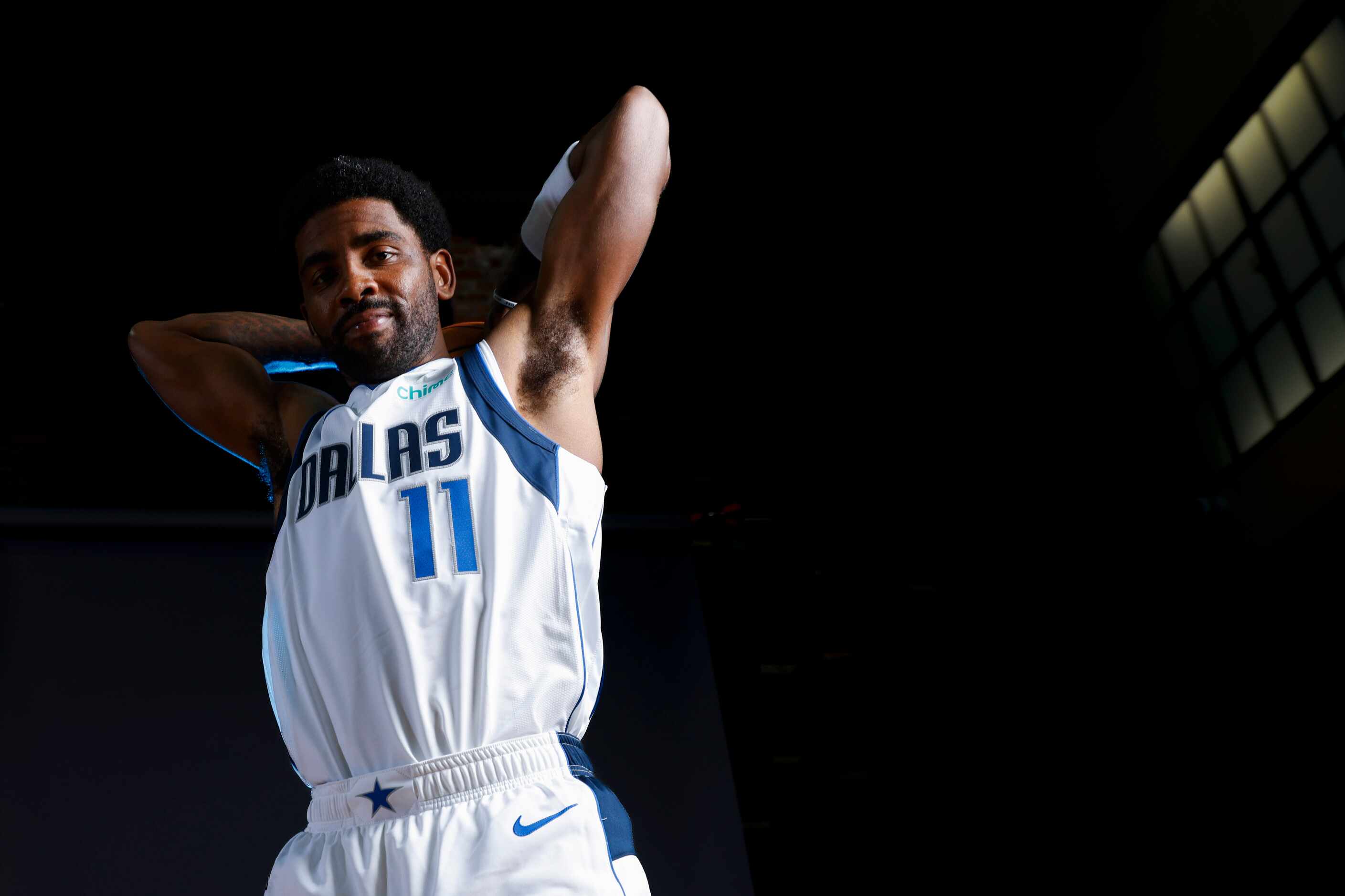 Dallas Mavericks’ Kyrie Irving poses for a photo during the media day on Friday, Sept. 29,...