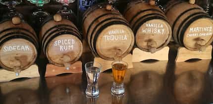 Shot on left Man in Black Plata, shot on right same tequila aged 7 weeks with vanilla....