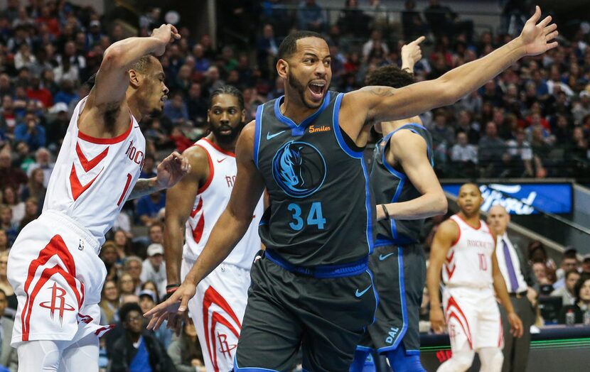 Dallas Mavericks guard Devin Harris (34) celebrates a play during the second half a matchup...