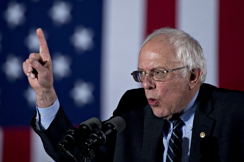 Sen. Bernie Sanders spoke to supporters during a primary watch party Tuesday night at...