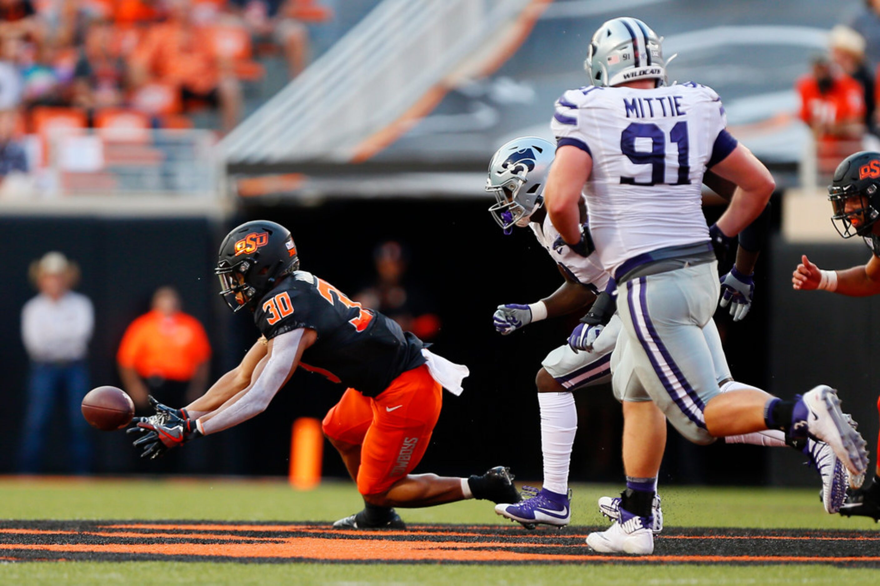 STILLWATER, OK - SEPTEMBER 28:  Running back Chuba Hubbard #30 of the Oklahoma State Cowboys...