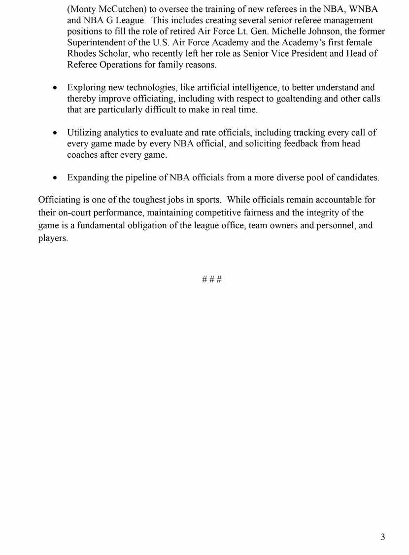 NBA statement on Mavs protest, part 3