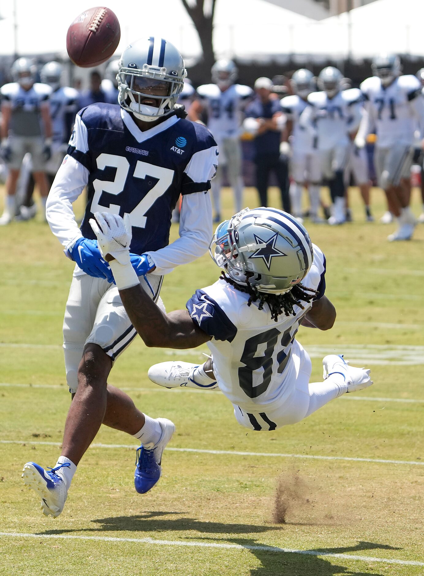 Dallas Cowboys wide receiver CeeDee Lamb (88) can’t make a catch as cornerback Trevon Diggs...