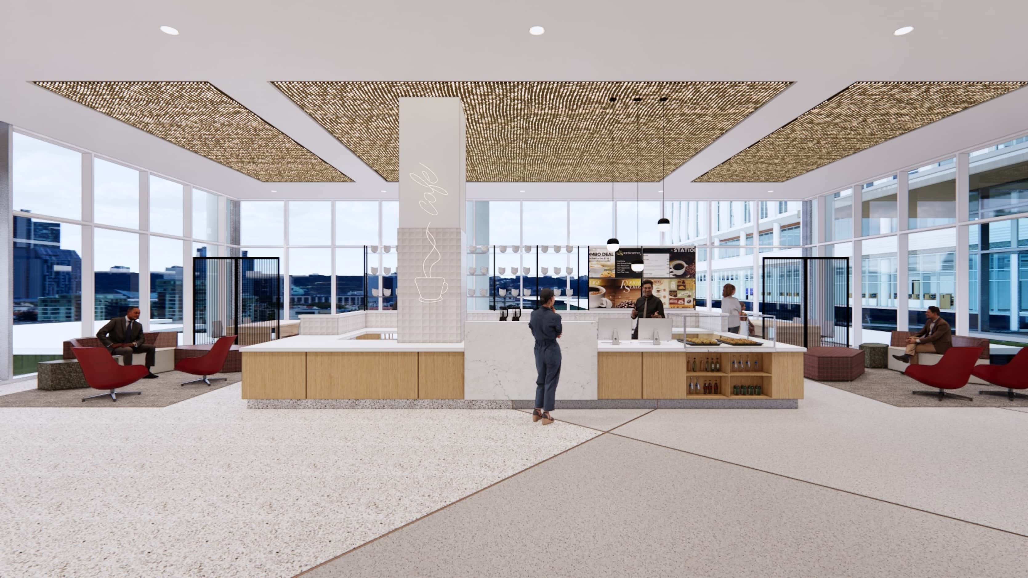 Here's a look at a concept rendering behind a coffee lounge at for Wells Fargo's new...