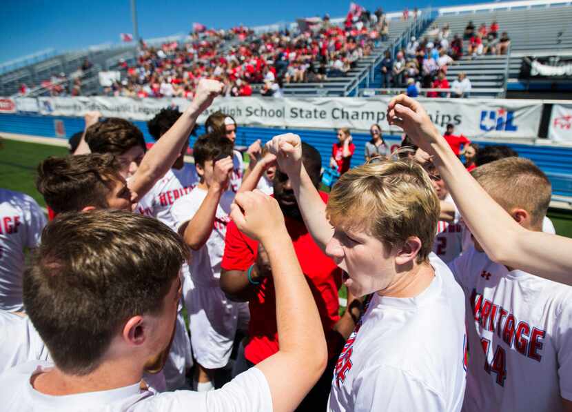 Midlothian Heritage chants before a UIL conference 4A boys state championship soccer game...