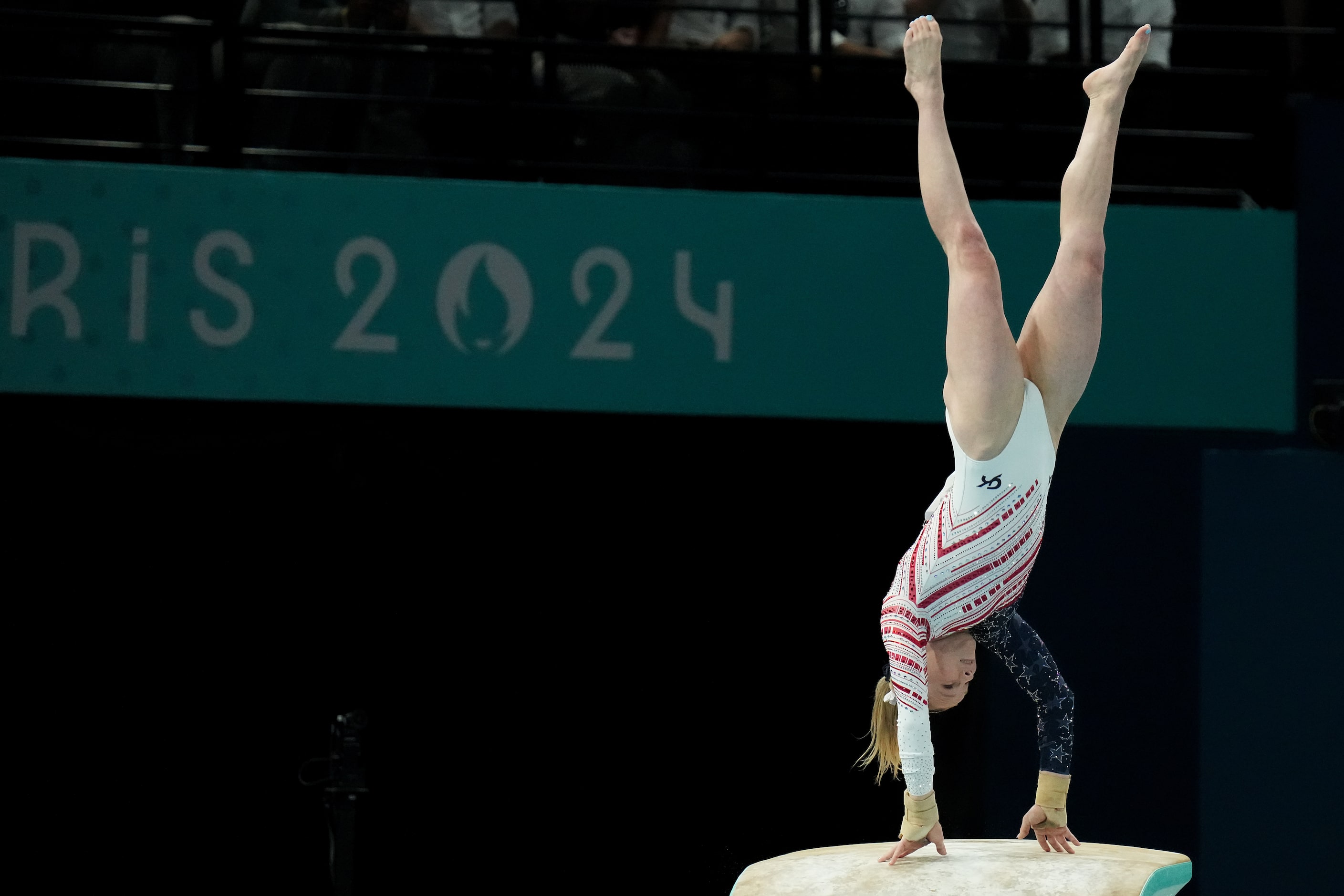 Jade Carey of the United States competes on the vault during the women’s gymnastics team...