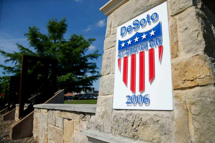 The city of DeSoto was recognized as an All America City as a marker indicates at East...