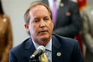 FILE - Texas Attorney General Ken Paxton speaks at the Austin Police Association, Sept. 10,...