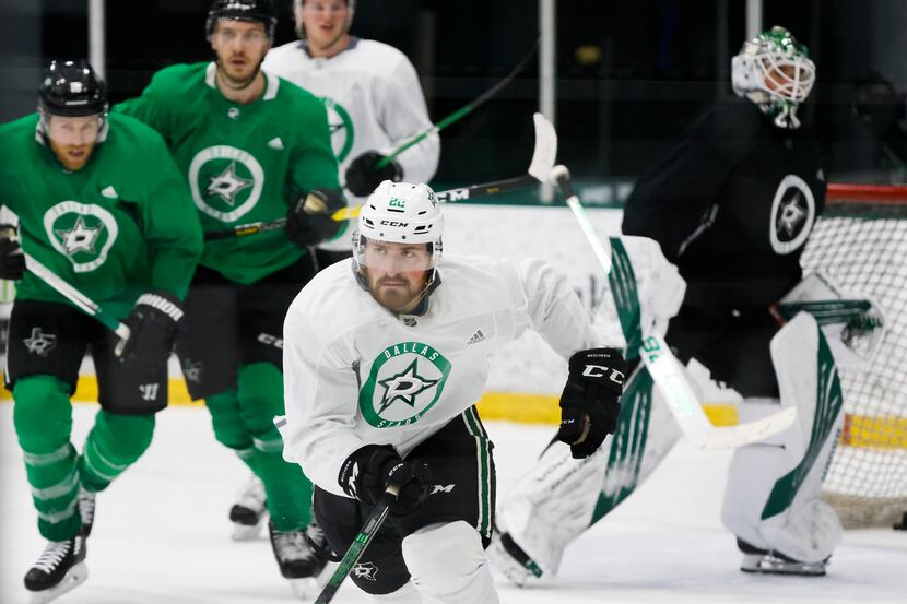 Dallas Stars left wing Adam Mascherin skates in a scrimmage dduring a training camp practice...