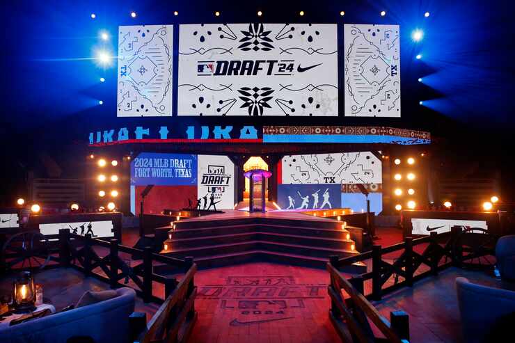 The MLB Draft stage and set as seen following Day 1 at the Cowtown Coliseum in Fort Worth,...