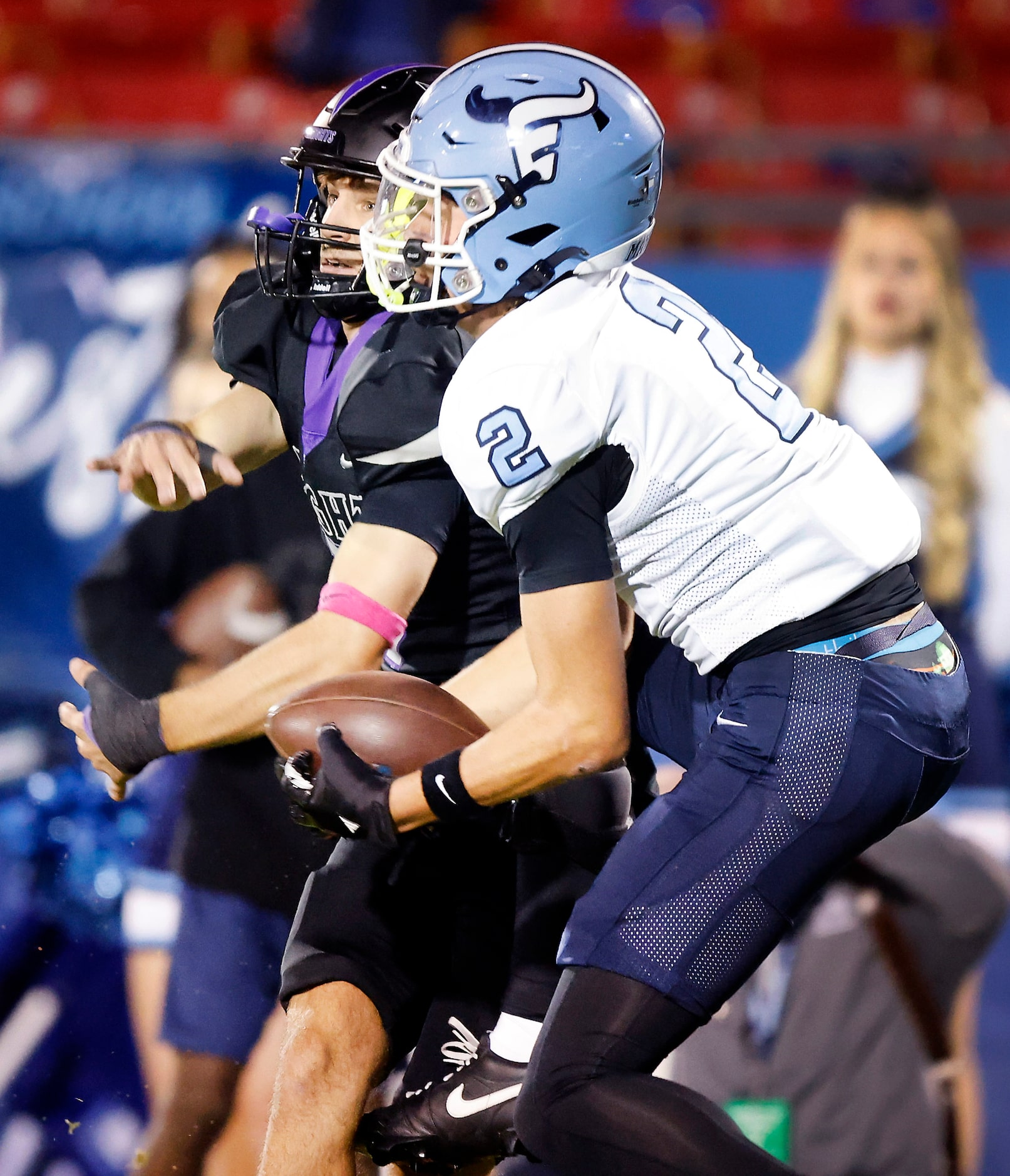 Frisco Emerson receiver Blake Mclane (2) has a pass batted down by Frisco Independence...