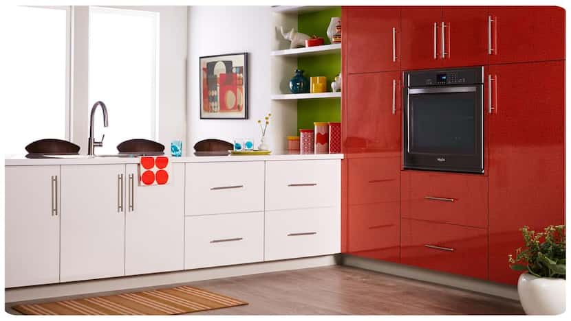 
Covering cabinets with laminate is a durable and easy-to-clean option. Orange Lacquered...