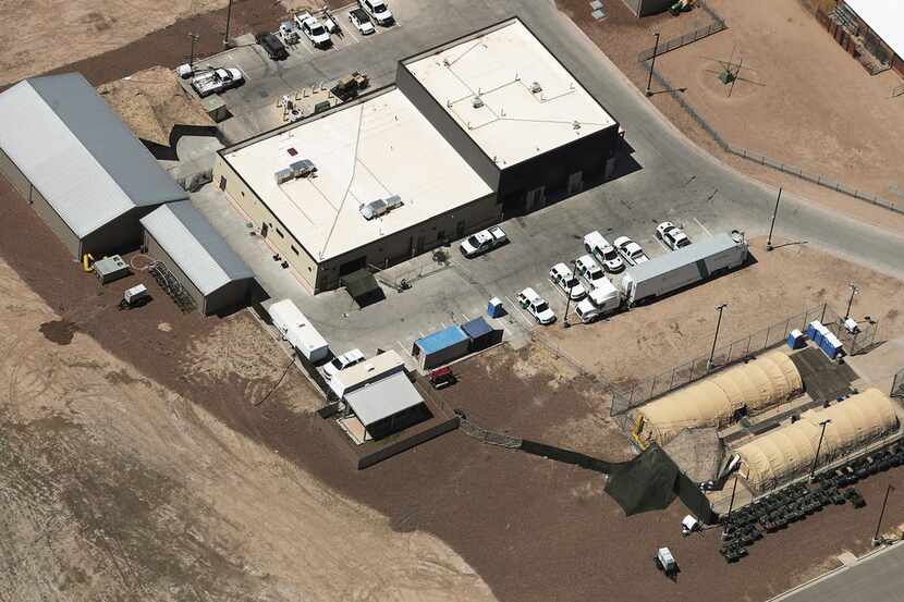 An aerial view of the U.S. Customs and Border Protection's Carrizo Springs facility, where...