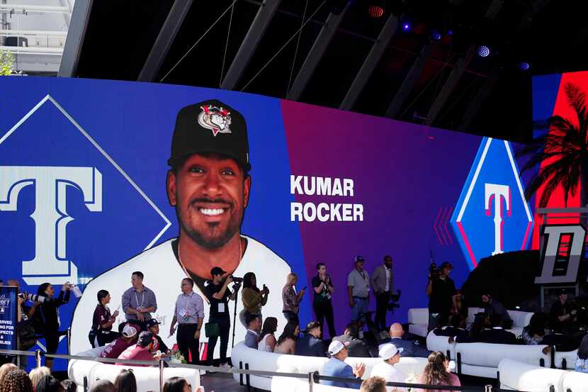 Kumar Rocker is annonunced as the third pick of the 2022 MLB baseball draft, by the Texas...