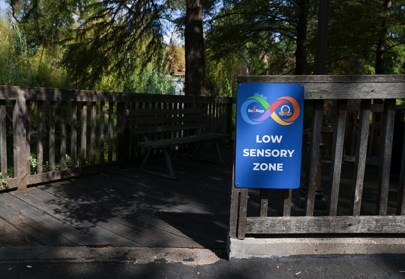 A Low Sensory Zone where the sounds of the amusement park are diminished is shown at Six...