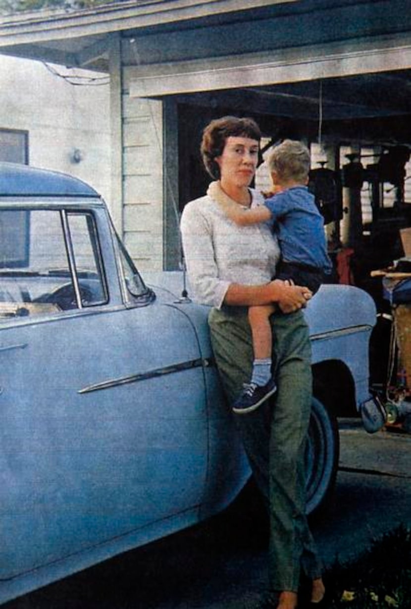 
This photo from a magazine shows Ruth Paine in front of her Irving house in the 1960s.
