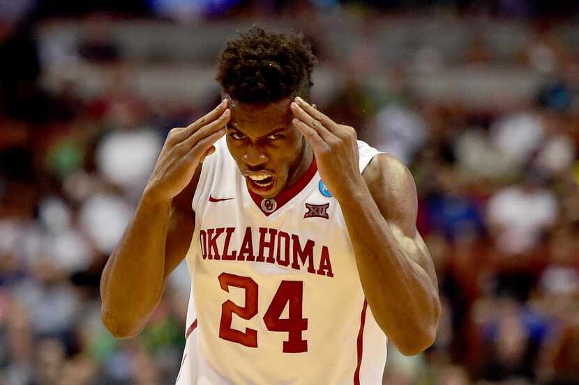 ANAHEIM, CA - MARCH 24:  Buddy Hield #24 of the Oklahoma Sooners reacts in the first half...