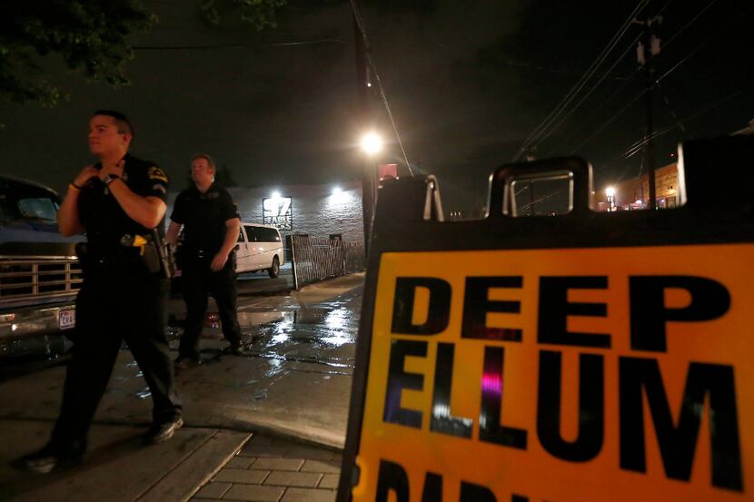 Dallas Police Officers Whitt Melton (right) and Steven Castillo patrol the Deep Ellum area...