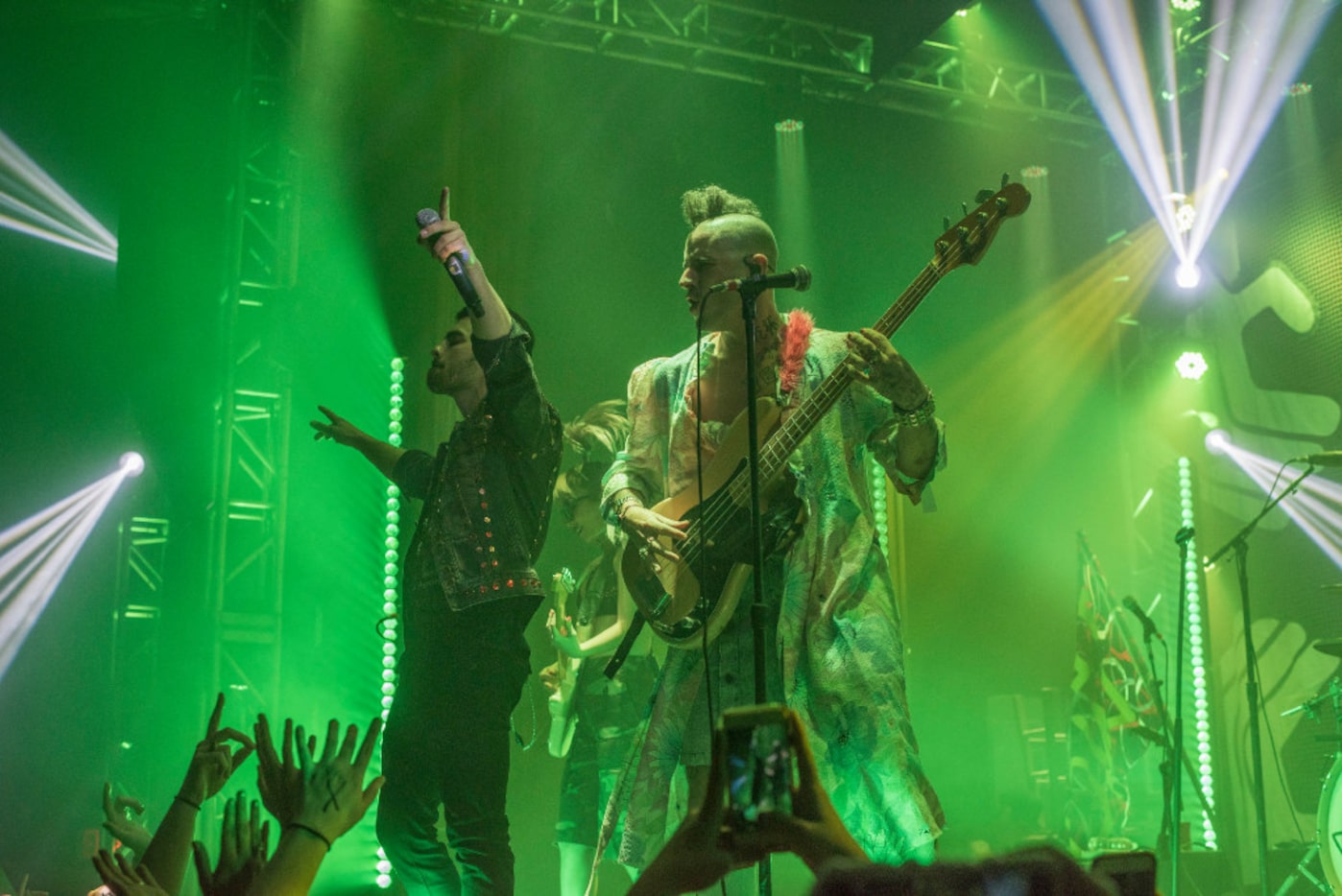 Joe Jonas, left, and Cole Whittle, of the band DNCE, perform at the Granada Theater on...