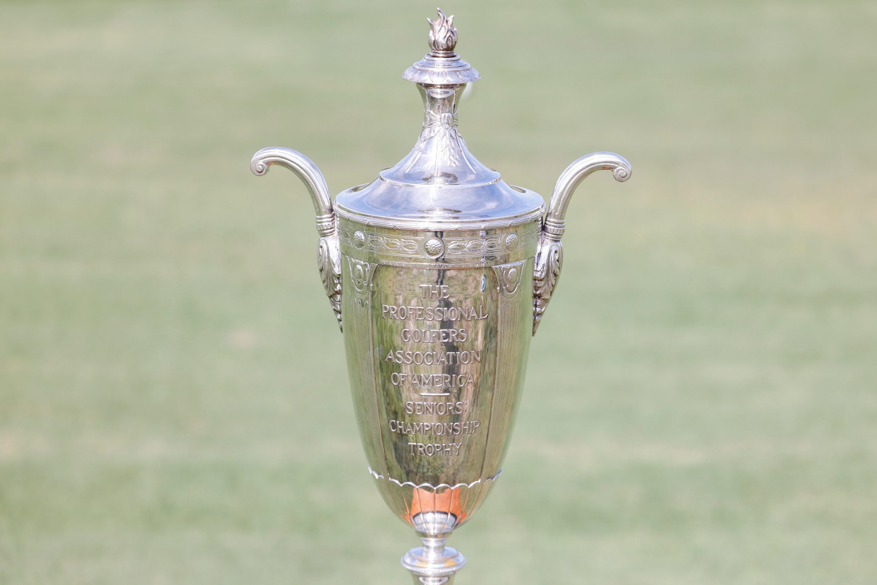 Championship trophy of the 2023 KitchenAid Senior PGA Championship at PGA Frisco golf course...